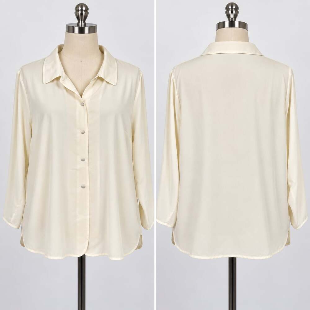 Soft Surroundings Flowy Blouse Size 1X Ivory Silk Cotton Button Down Shirt NWT